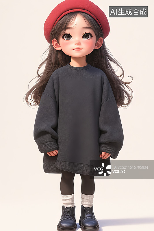 【AI数字艺术】穿黑裙子的卡通女孩图片素材