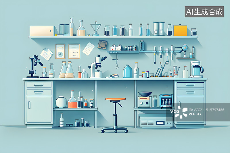 【AI数字艺术】科学实验室卡通插画图片素材