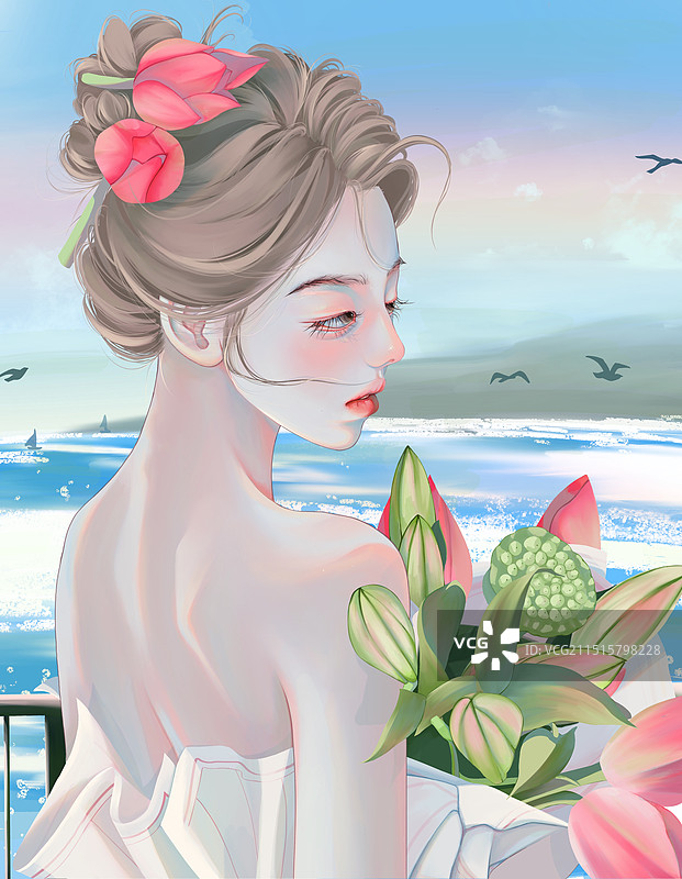 海边度假的女人图片素材