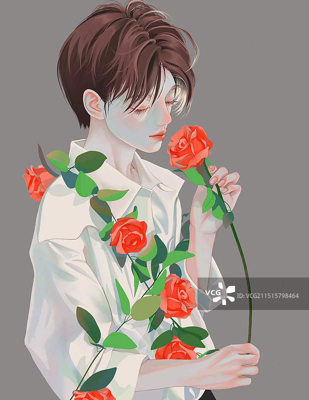 玫瑰缠身的男生图片素材