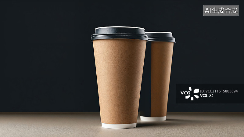 【AI数字艺术】两个纸杯咖啡在黑色背景上图片素材