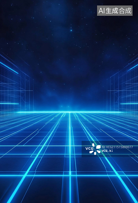 【AI数字艺术】蓝色发光空间图片素材
