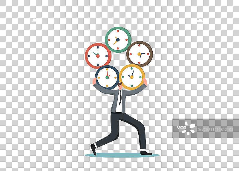 男人拿着许多时钟图片素材