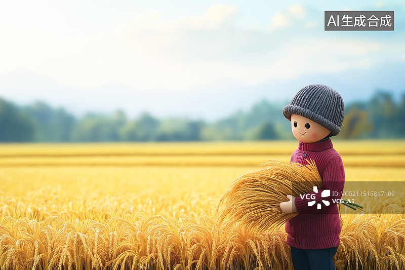 【AI数字艺术】毛线编织风格的秋天稻田图片素材