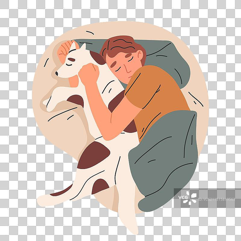 男子和他的狗在床上睡觉图片素材