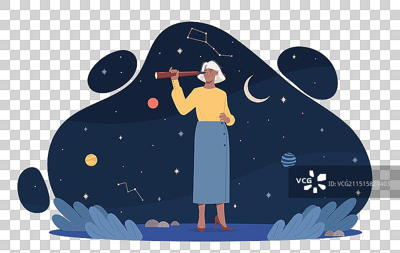 用望远镜看夜空的女孩图片素材