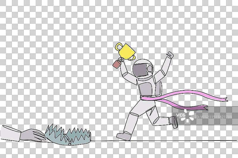 宇航员奔跑单线连续插画图片素材