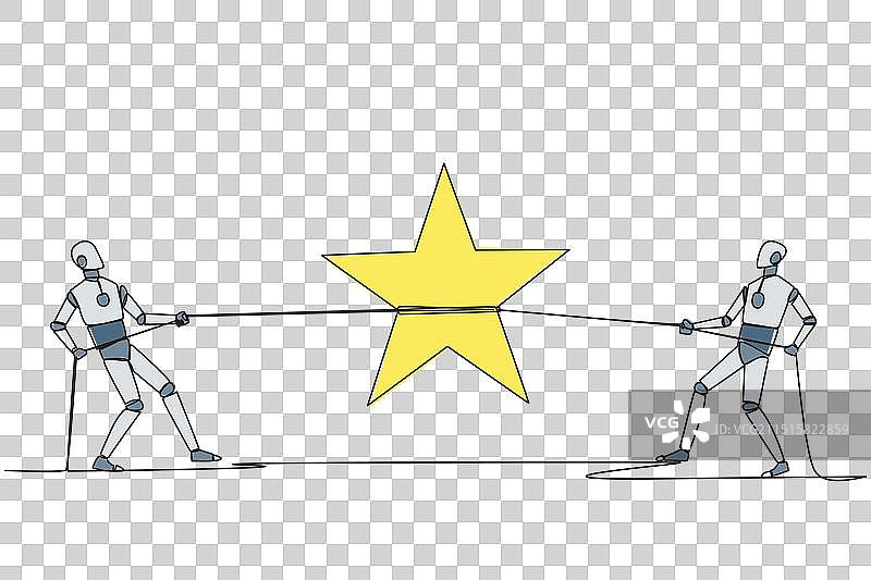 两个智能机器人单线连续绘图图片素材