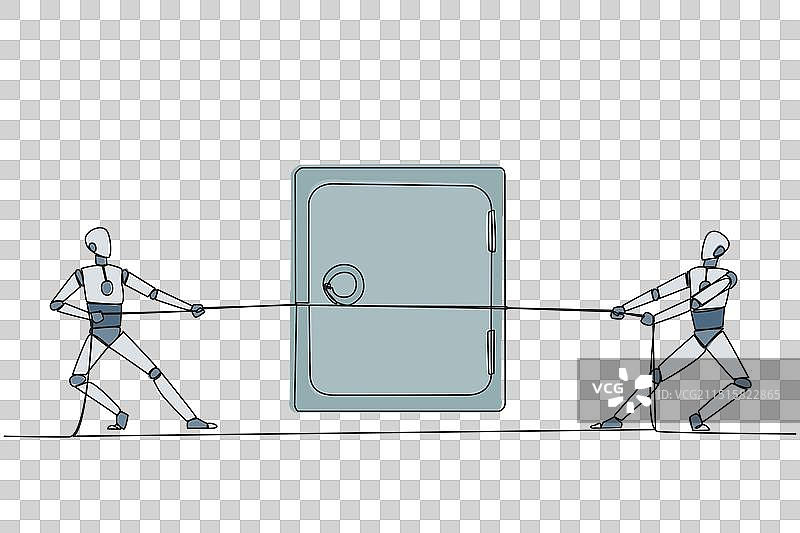 两个机器人单线连续画图片素材