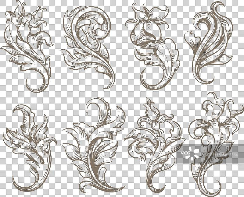 复古雕刻植物装饰图片素材