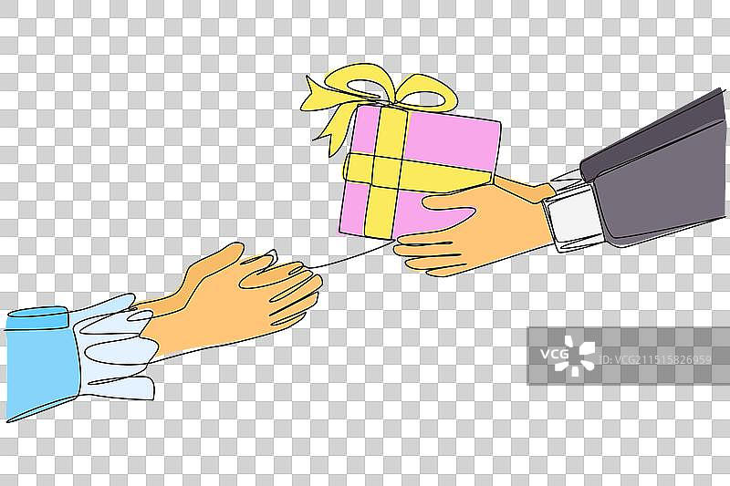 连续单线绘画：手赠送礼物图片素材