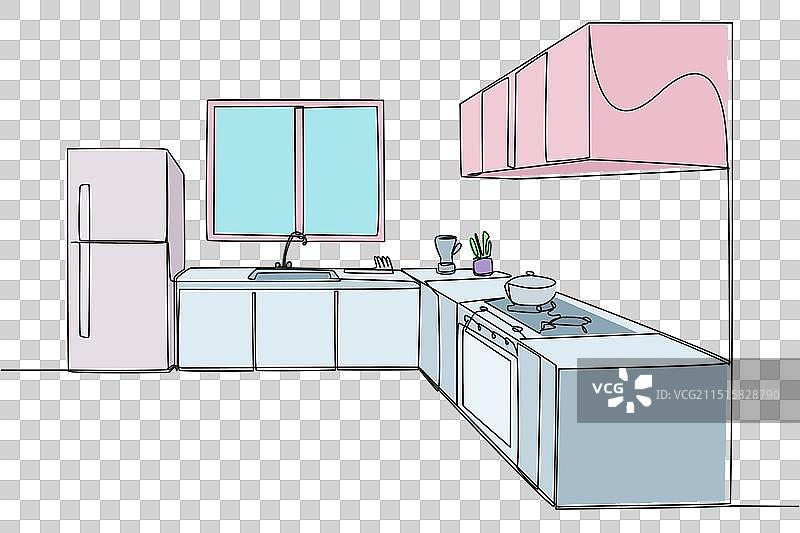 配备齐全的时尚厨房的单线画图片素材