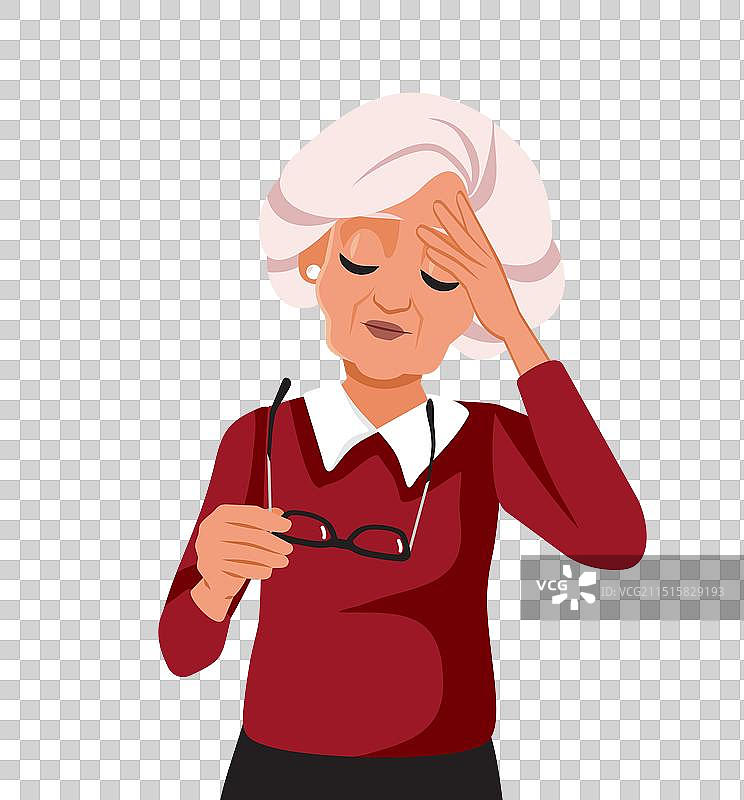 老年妇女摘下眼镜，感到头晕图片素材