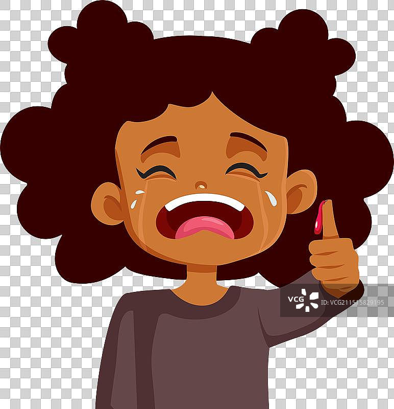 拇指流血的不高兴的孩子图片素材