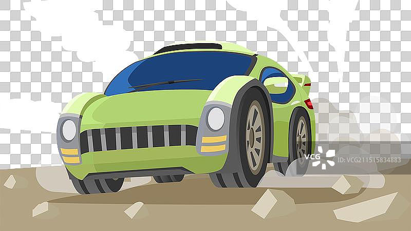 地面上的绿色运动拉力赛车比赛图片素材