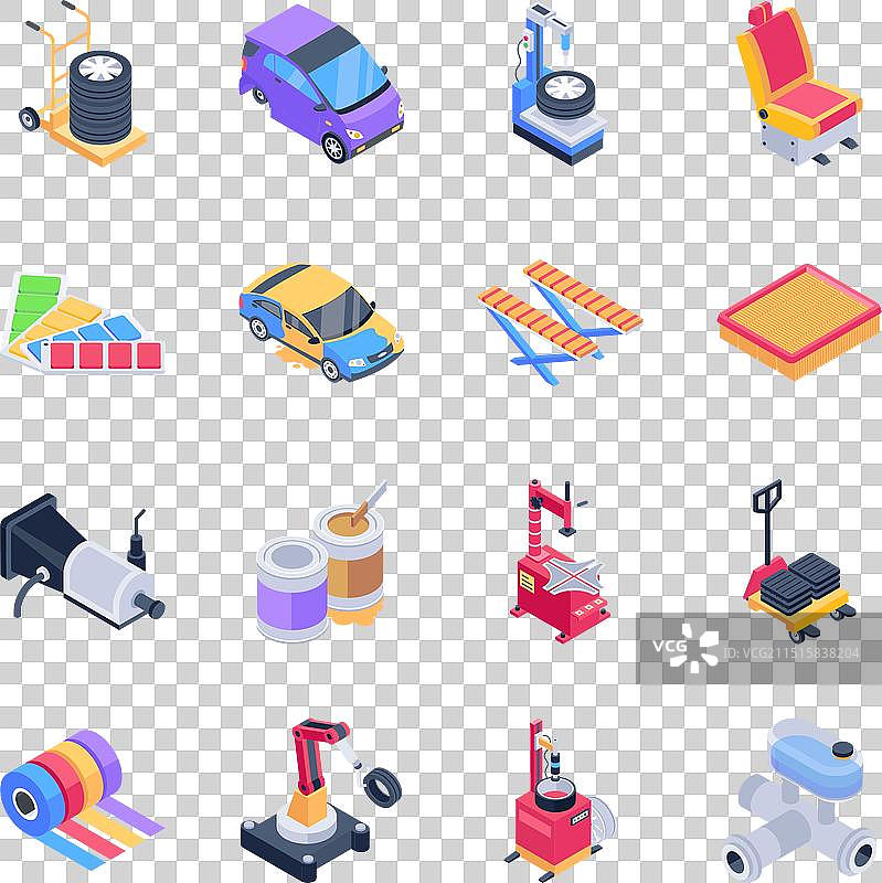 汽车美容2.5D等距图标合集图片素材