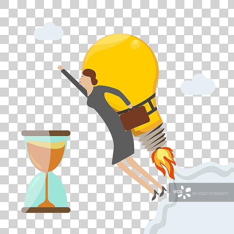 背着灯泡飞行背包的女商人图片素材