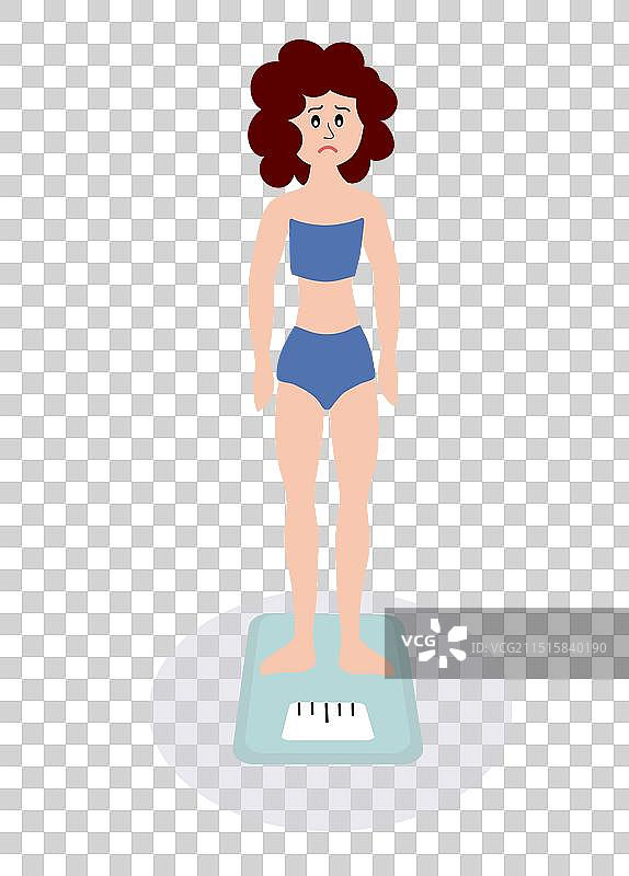 体重秤上的饮食失调女孩（厌食症）图片素材