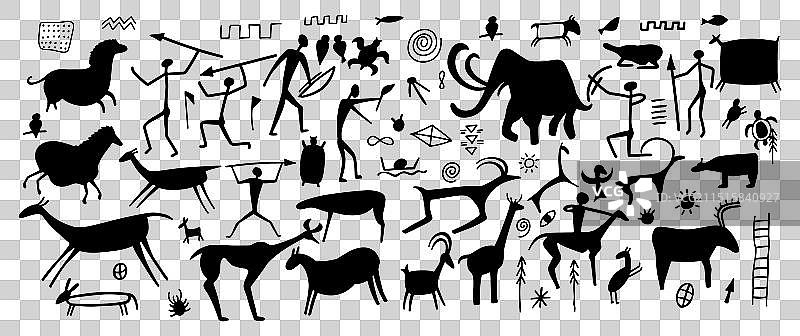 石墙上的岩洞壁画图片素材