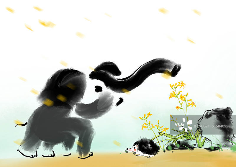 水墨画，大象图片素材