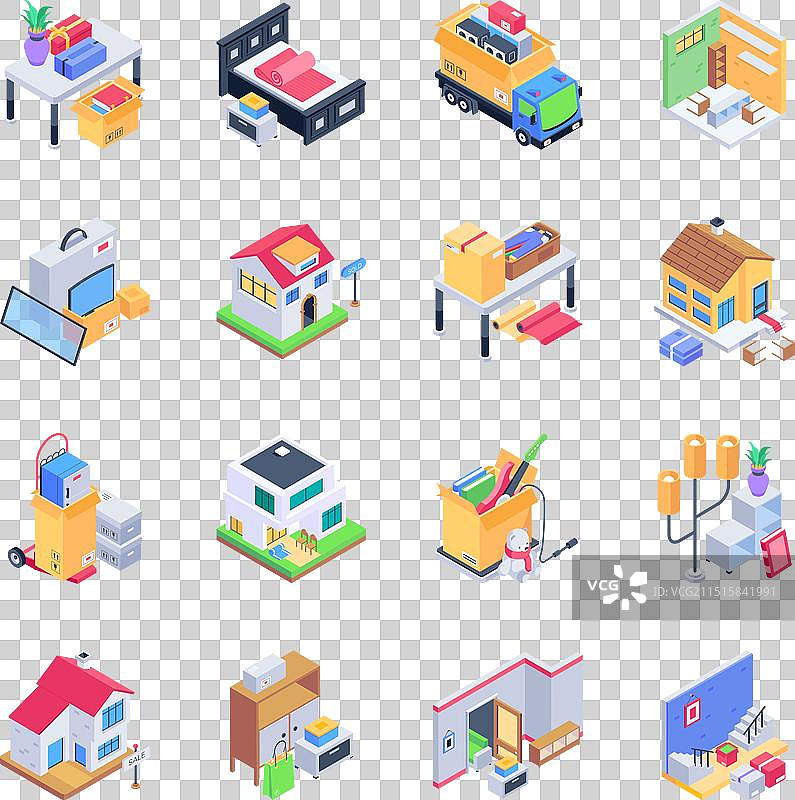 现代2.5D房屋转移图标图片素材