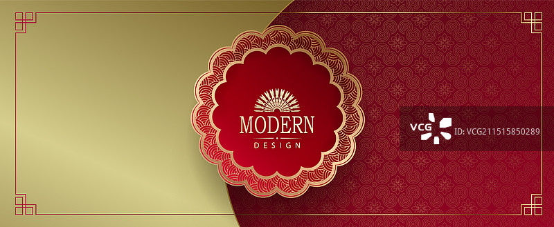 带有圆形框架的中国新年红色贺卡图片素材