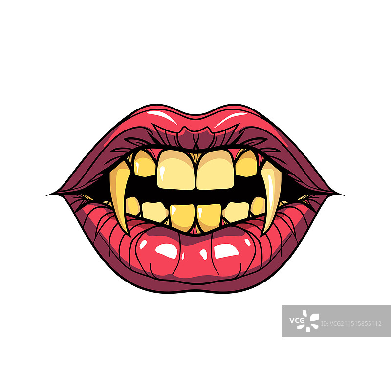 鲜红色嘴唇露出黄色獠牙图片素材