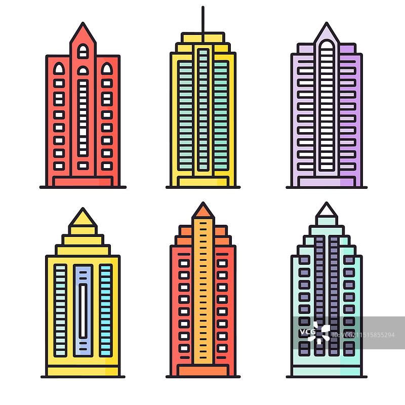 彩色高层建筑摩天大楼卡通城市风光图片素材