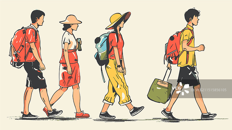 四个携带行李的旅行者图片素材