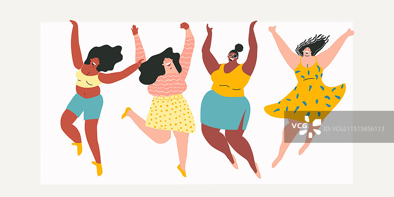 四位不同身材和种族的女性图片素材