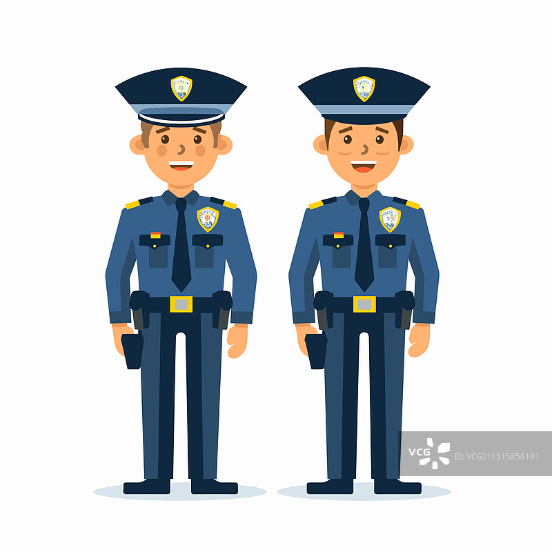 两位身穿蓝色制服的年轻男警官图片素材