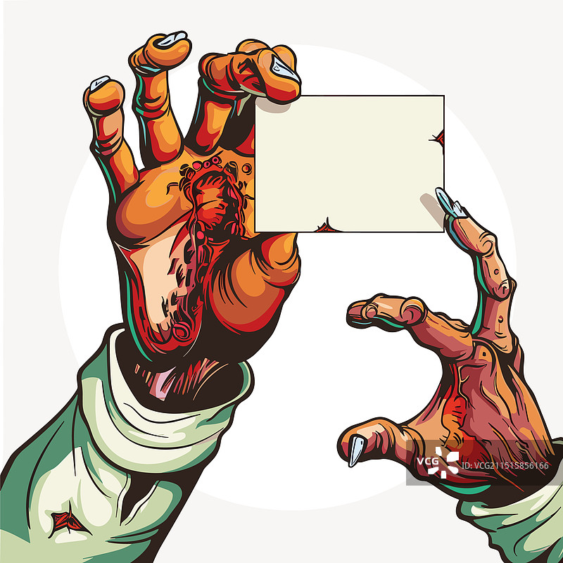 僵尸手持空白卡片，皮肤腐烂图片素材