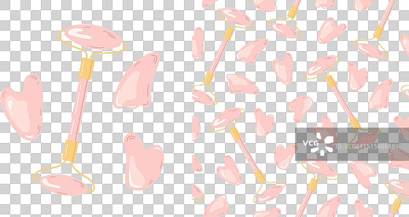 粉色刮痧板和玉石滚轮图案图片素材