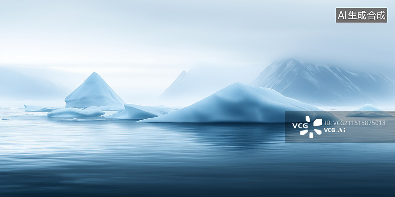 【AI数字艺术】冰山与山峰的倒影图片素材