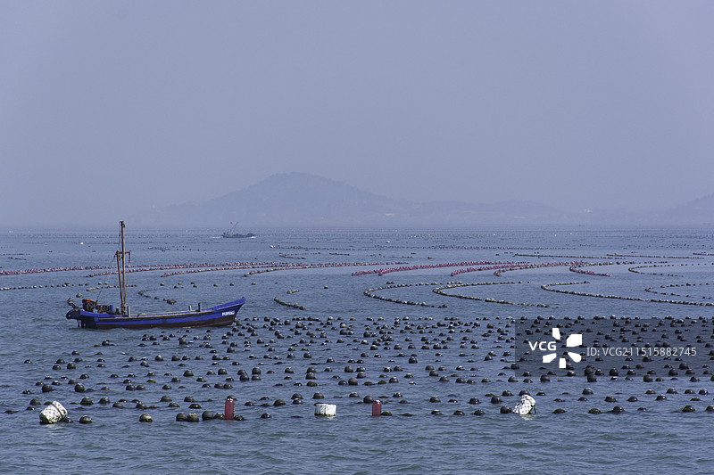 海上的渔船和海产养殖图片素材