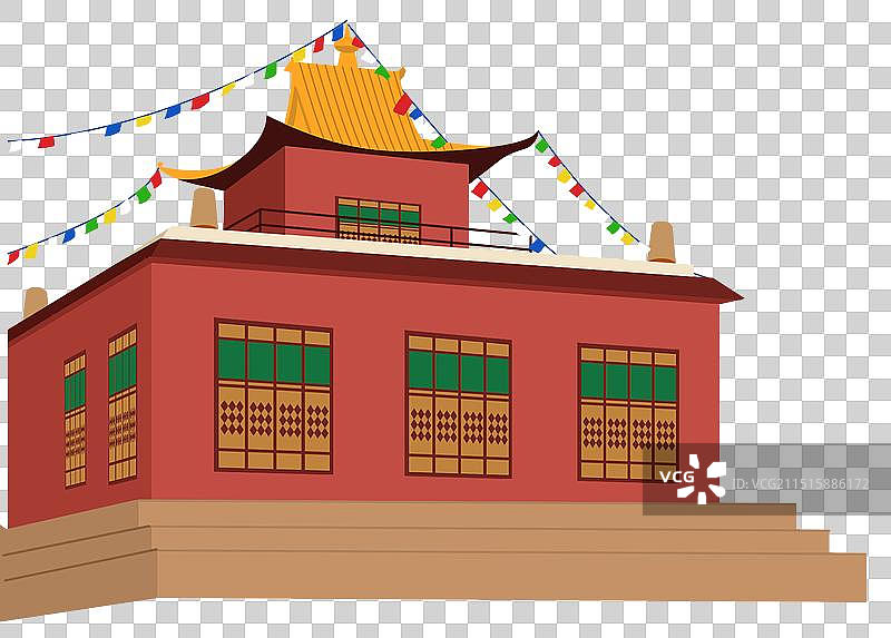 中国风地理环境风景北方内蒙古旅游旅行民风民俗活动庆祝欢乐放松心情游玩游戏古建筑老房子经幡元素素材插画图片素材