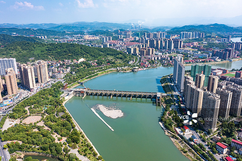 航拍湖南娄底冷水江城市风光图片素材