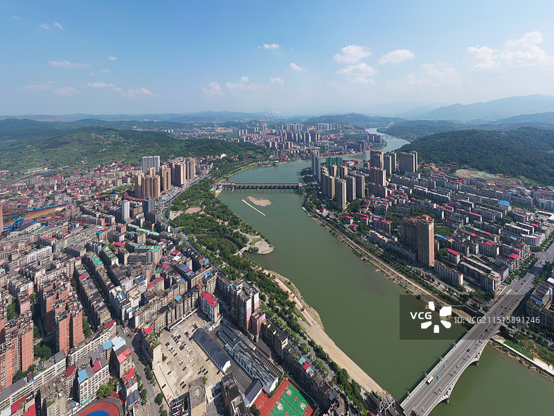 航拍湖南娄底冷水江城市风光图片素材