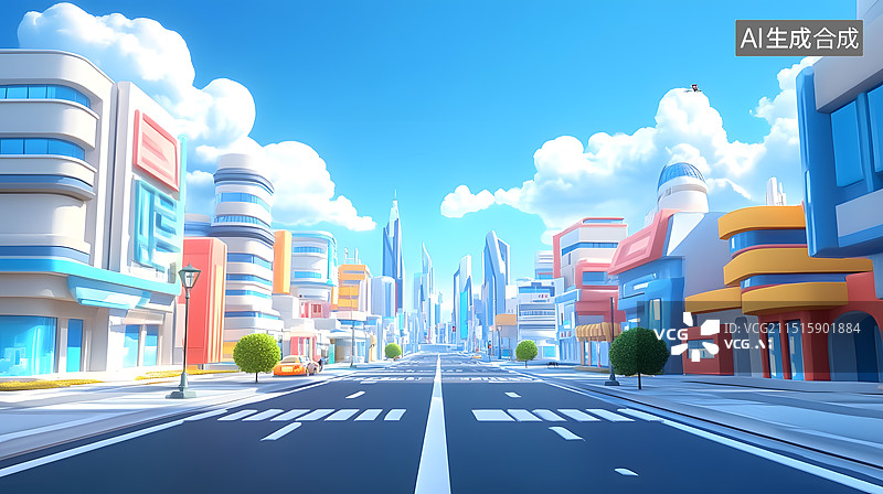 【AI数字艺术】电商双十一城市街道3D风格场景横版背景图片素材