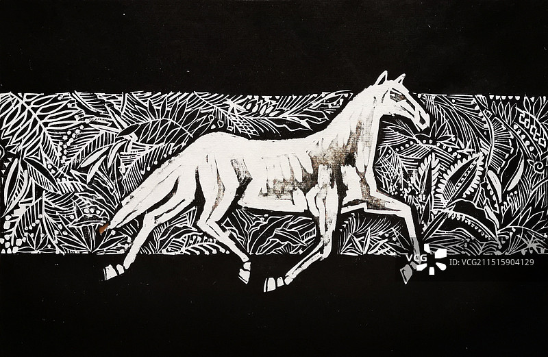 木刻油印《白驹》图片素材