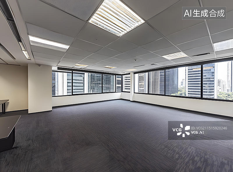 【AI数字艺术】城市景观视野的空旷办公室图片素材