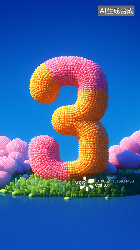 【AI数字艺术】毛毡毛线风格数字：3图片素材