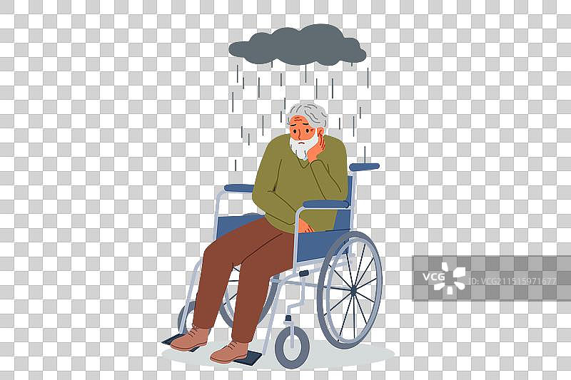 坐轮椅的老年男人感到孤独图片素材
