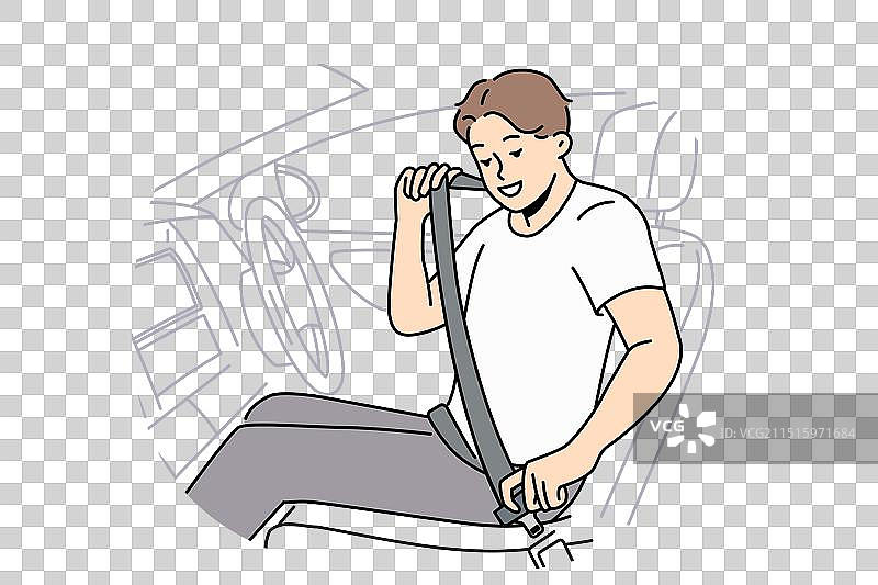 面带微笑的男人在车内系好安全带图片素材
