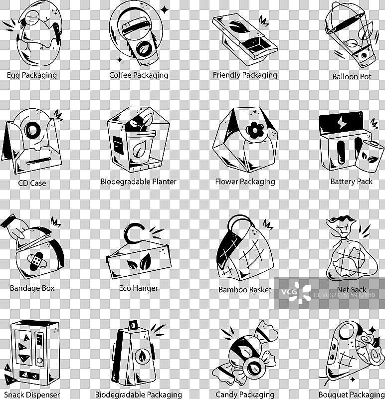 一次性包装涂鸦图标包图片素材