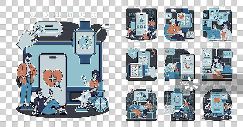 健康监测设备扁平风格图片素材