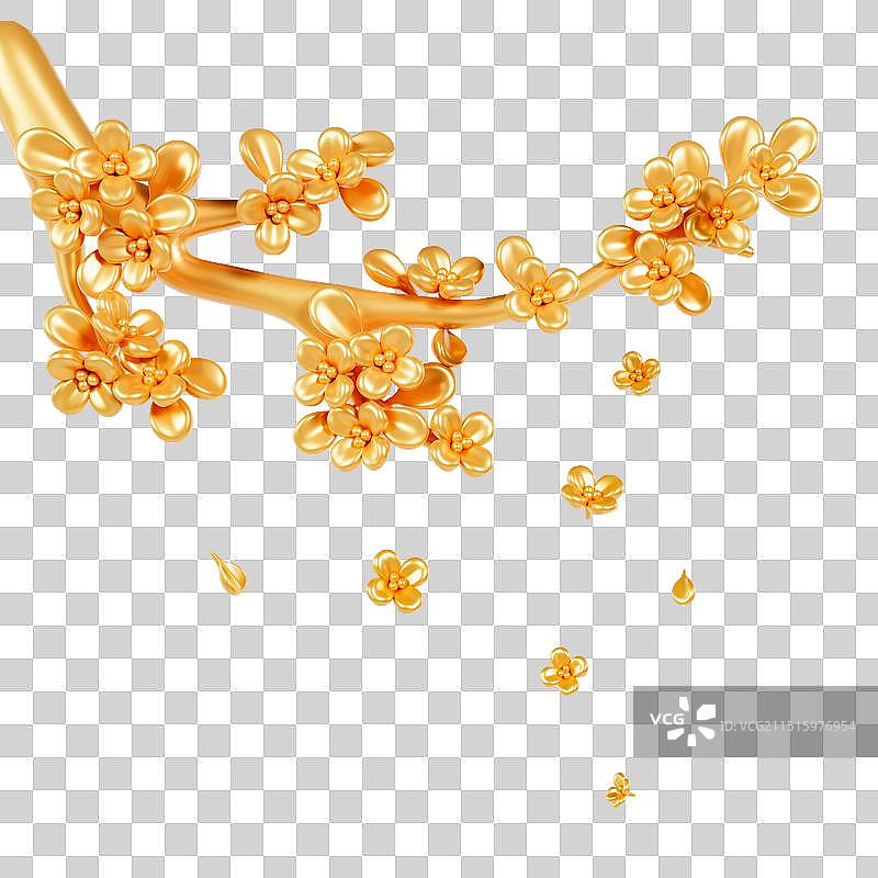 3D渲染的金色立体中秋节桂花枝元素图片素材