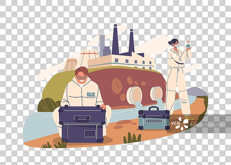 身穿防护服的科学家取水样图片素材