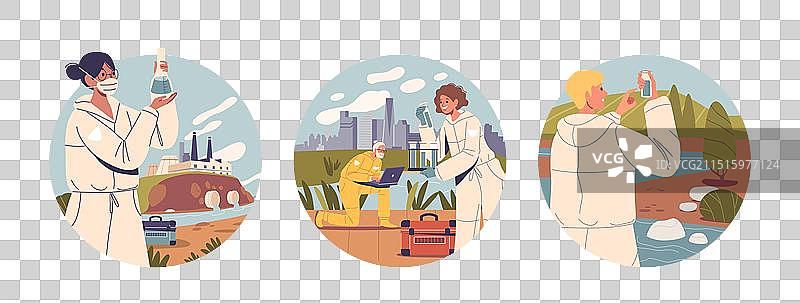 三位科学家收集并分析水样图片素材