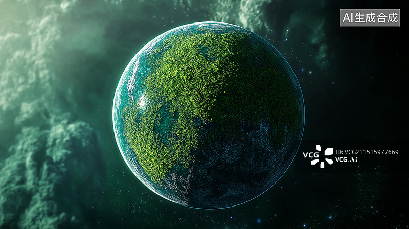 【AI数字艺术】世界地球日主题海报——绿色星球图片素材